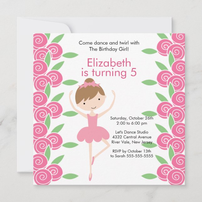 Invitación de cumpleaños a Ballerina Dance (Anverso)