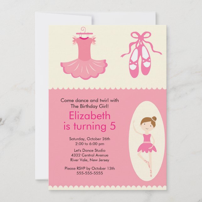 Invitación de cumpleaños a Ballerina Dance (Anverso)
