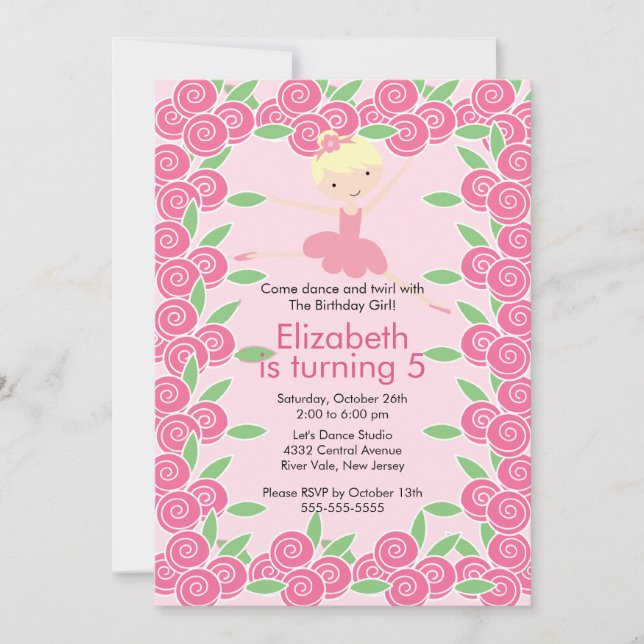 Invitación de cumpleaños a Ballerina Dance (Anverso)