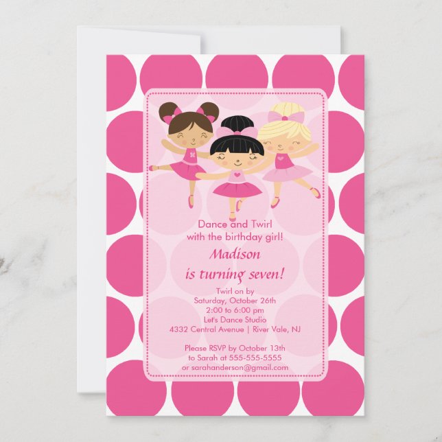 Invitación de cumpleaños a Ballerina Dance (Anverso)