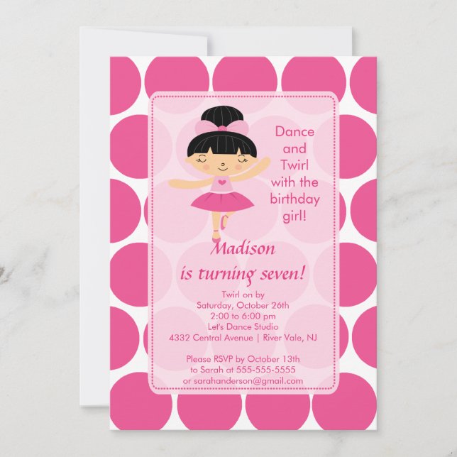 Invitación de cumpleaños a Ballerina Dance (Anverso)