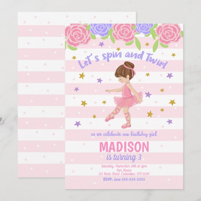 Invitación de cumpleaños a Ballerina - Invitación  (Anverso / Reverso)
