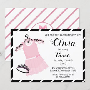 Invitación de cumpleaños a Ballerina Negra y Rosa