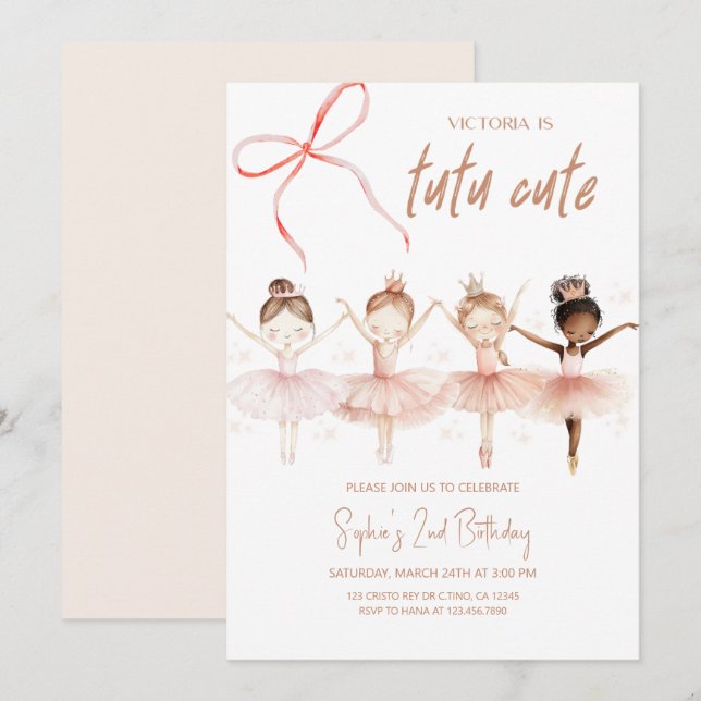 Invitación de cumpleaños a Ballerina Tutu Cute (Anverso / Reverso)