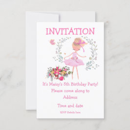 Invitación de cumpleaños a Ballerina y Diseño Flor