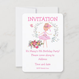 Invitación de cumpleaños a Ballerina y Diseño Flor
