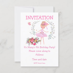 Invitación de cumpleaños a Ballerina y Floral Desi