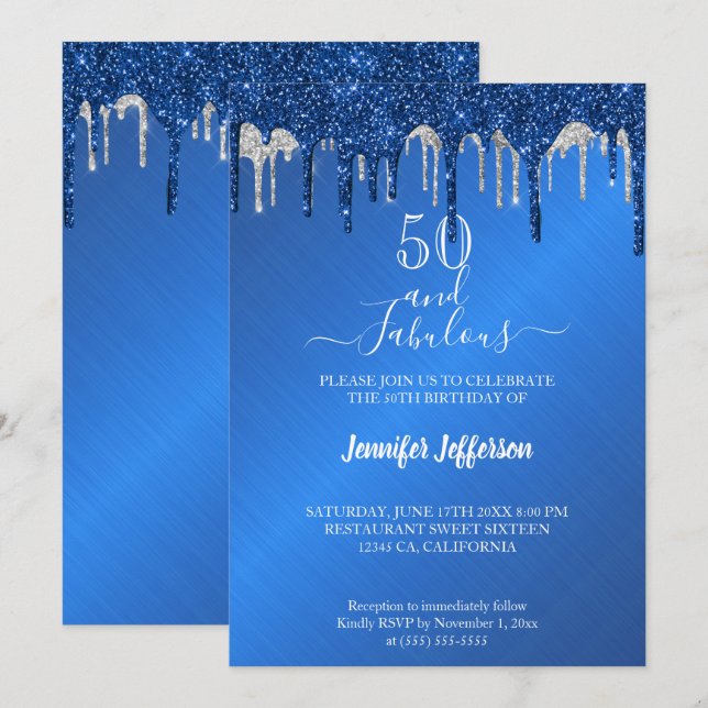 Invitación de cumpleaños a bañador de plata BlueGl (Anverso / Reverso)