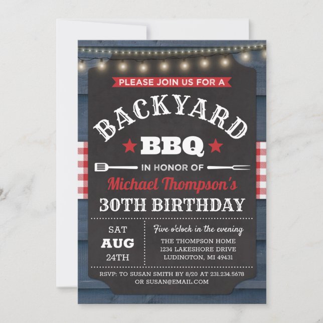 Invitación de cumpleaños a barbacoa de patio trase (Anverso)
