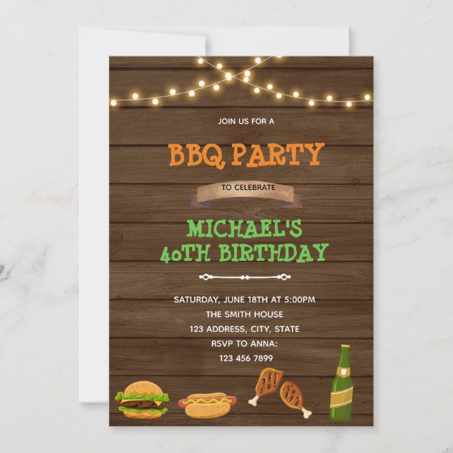 Invitación de cumpleaños a barbacoa y parrilla (Anverso)