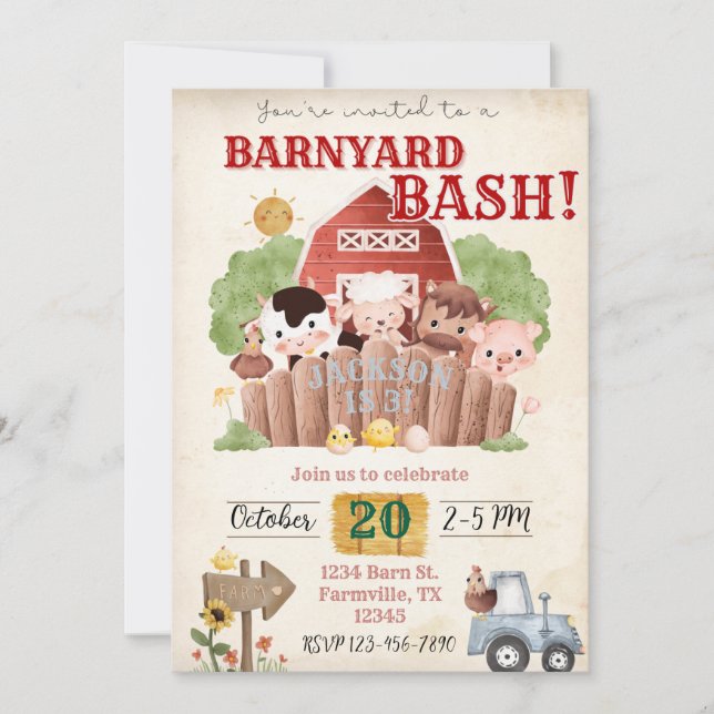 Invitación de cumpleaños a Barnyard Bash (Anverso)