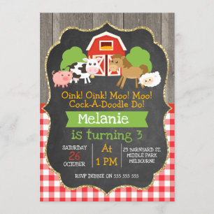Invitación de cumpleaños a Barnyard Chalkboard par