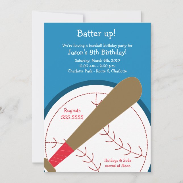 Invitación de cumpleaños a BASEBALL Batter Up (Anverso)