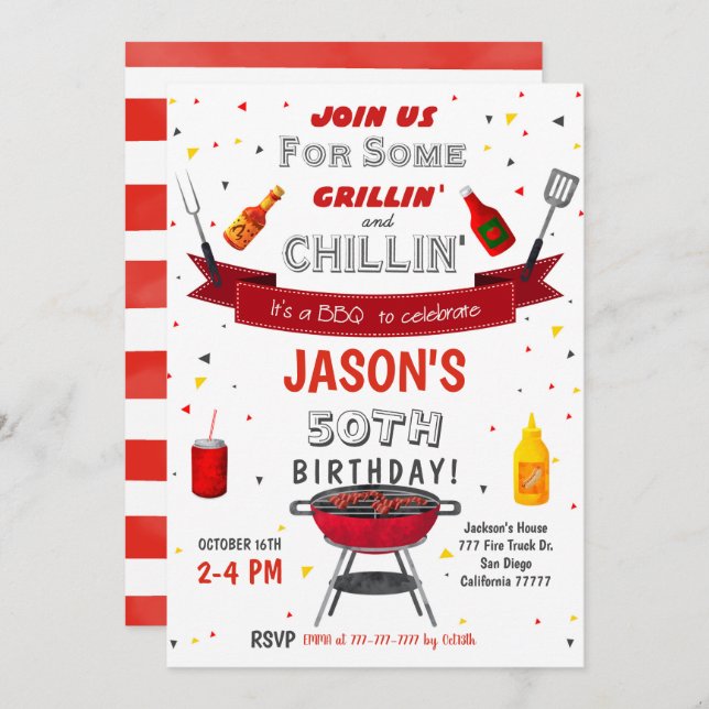 Invitación de cumpleaños a BBQ (Anverso / Reverso)