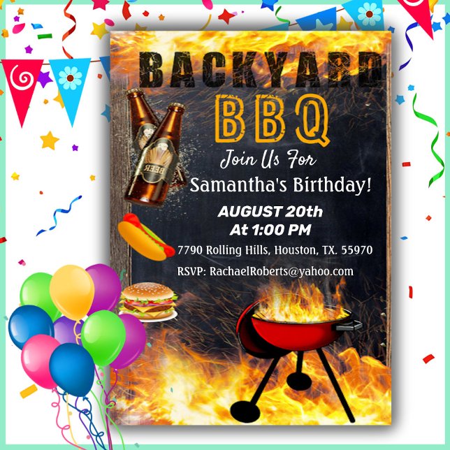 Invitación de cumpleaños a BBQ Grill Flaming Backy (Subido por el creador)