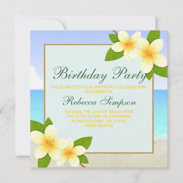 Invitación de cumpleaños a Beach & Frangipani (Anverso)
