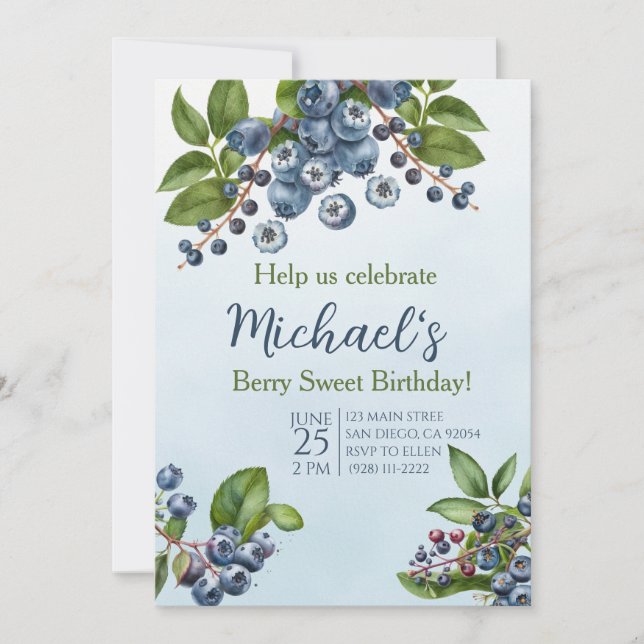 Invitación de cumpleaños a Berry Sweet blueberry e (Anverso)