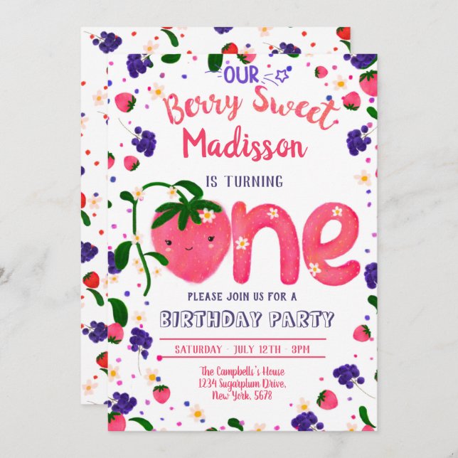 Invitación de cumpleaños a BerrySweet (Anverso / Reverso)