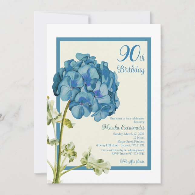 Invitación de cumpleaños a Blue Geranium (Anverso)