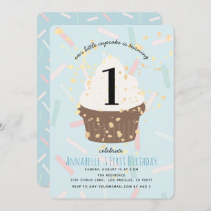 Invitación de cumpleaños a Blue Sprinkles Cupcake