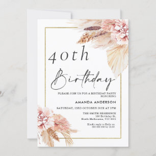 Invitación de cumpleaños a Boho Pampas Grass Gold