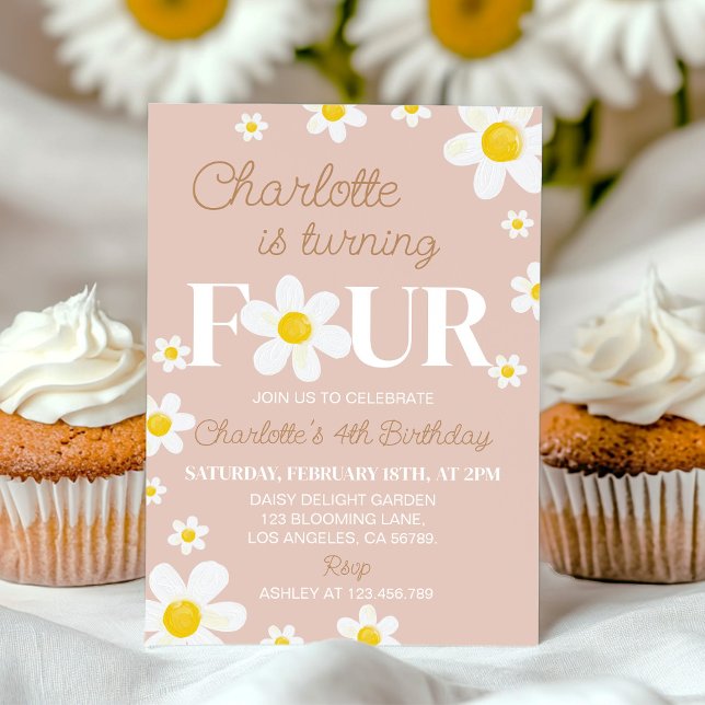 Invitación de cumpleaños a Boho Retro Daisy Bloom (Subido por el creador)