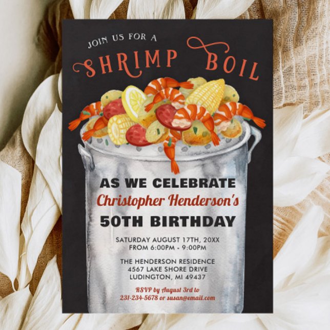 Invitación de cumpleaños a Boil camaronero (Low Country Boil Invitation, Shrimp Boil Invitations, Seafood Boil Invitation, Birthday Invite)