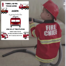 Invitación de cumpleaños a bombero a camión de bom