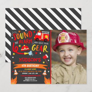 Invitación de cumpleaños a bombero de camión Fiest