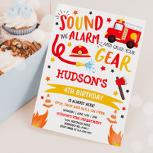 Invitación de cumpleaños a bombero de camión Fiest