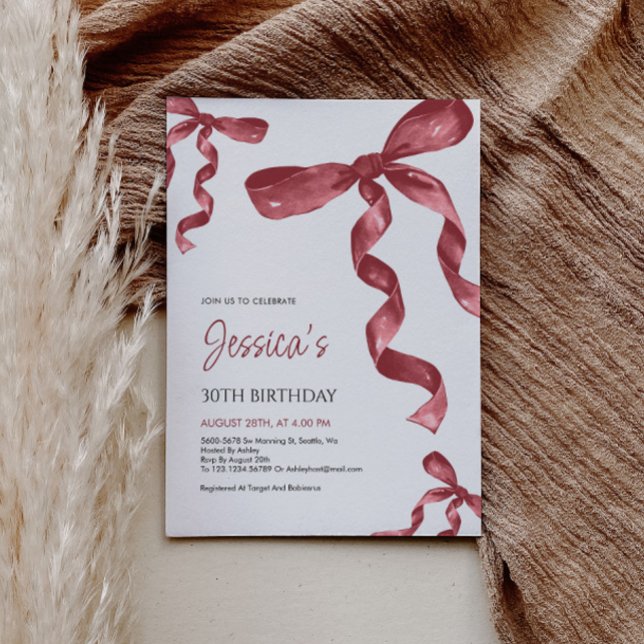 Invitación de cumpleaños a Borgoña Bow (Subido por el creador)