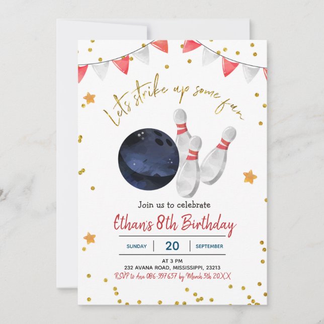 Invitación de cumpleaños a Boy Bowling (Anverso)