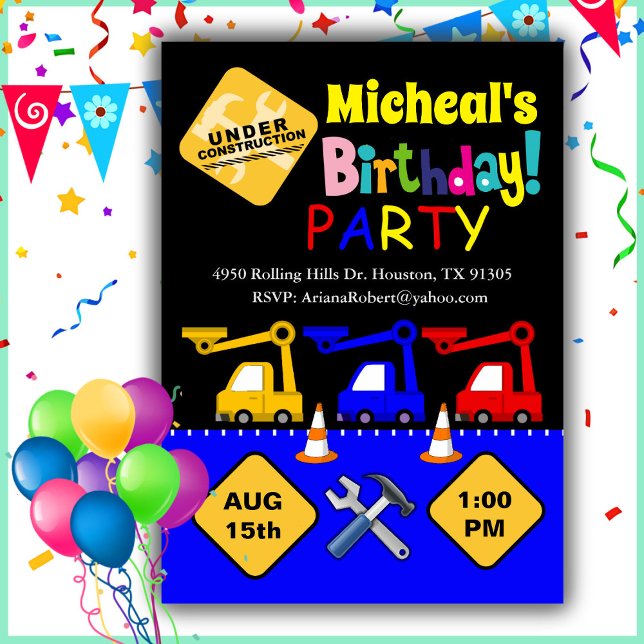Invitación de cumpleaños a Boy Construction Truck (Subido por el creador)