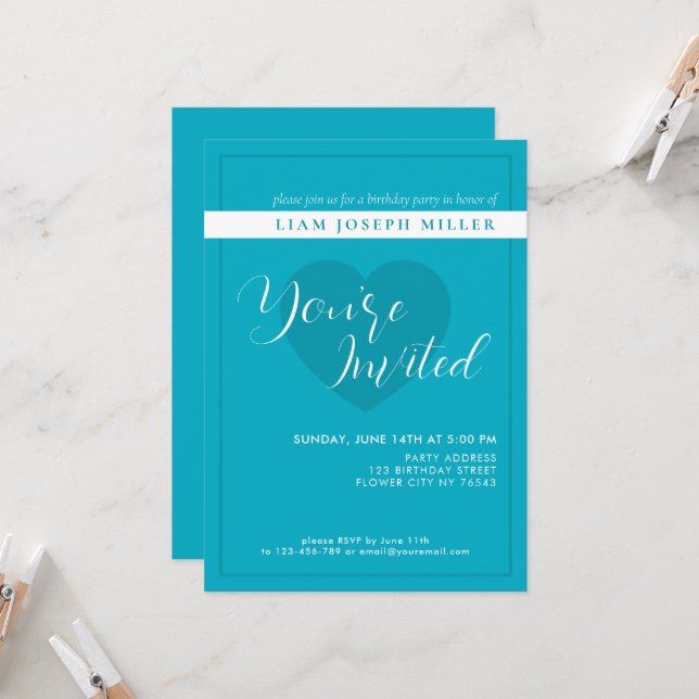 Invitación de cumpleaños a Bright Rich Sky Blue Sc (Anverso/Reverso In Situ)