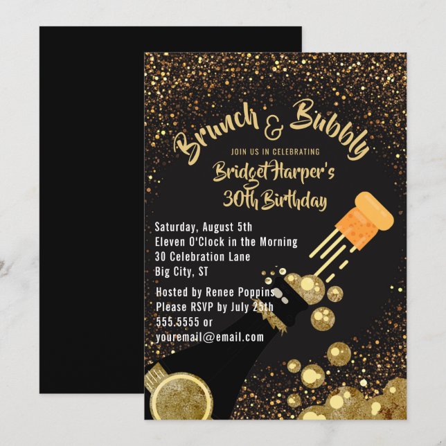 Invitación de cumpleaños a Brunch y Bubbble Champa (Anverso / Reverso)