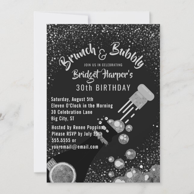 Invitación de cumpleaños a Brunch y Bubbble Champa (Anverso)