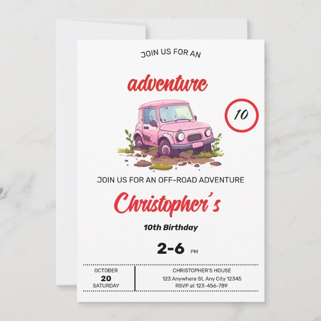 Invitación de cumpleaños a Buggy Adventure (Anverso)