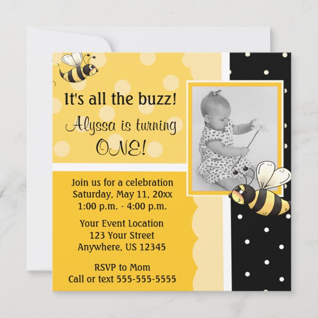 Invitación de cumpleaños a Bumble Bee Bee (Anverso)