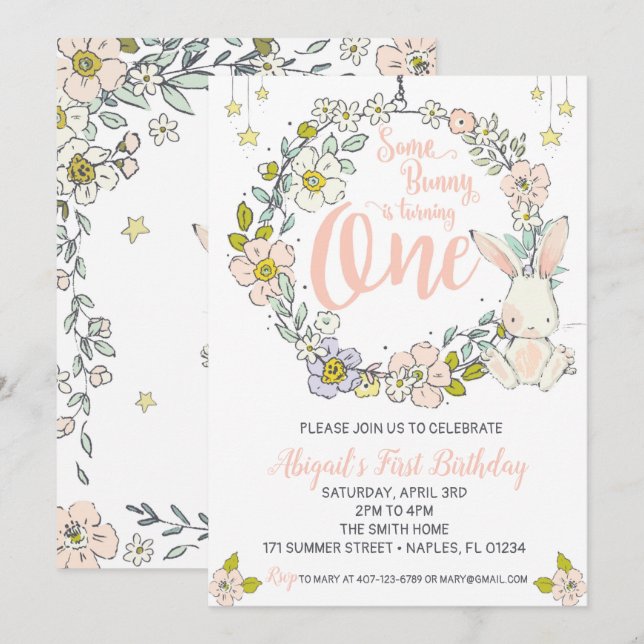 Invitación de cumpleaños a Bunny First (Anverso / Reverso)