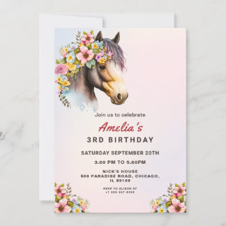 Invitación de cumpleaños a caballo editable para C
