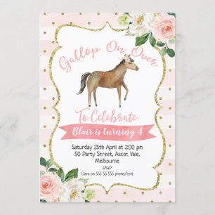 Invitación de cumpleaños a caballo floral de chica