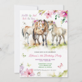 Invitación de cumpleaños a caballo morado rosado