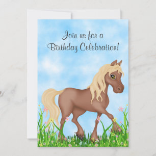 Invitación de cumpleaños a caballo y flor de bonit