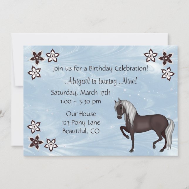 Invitación de cumpleaños a caballos y flores ~ Chi (Anverso)