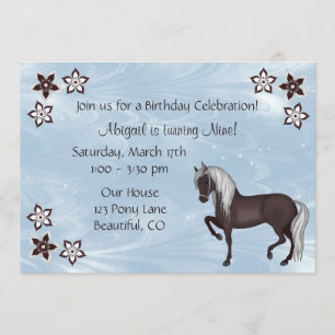 Invitación de cumpleaños a caballos y flores ~ Chi