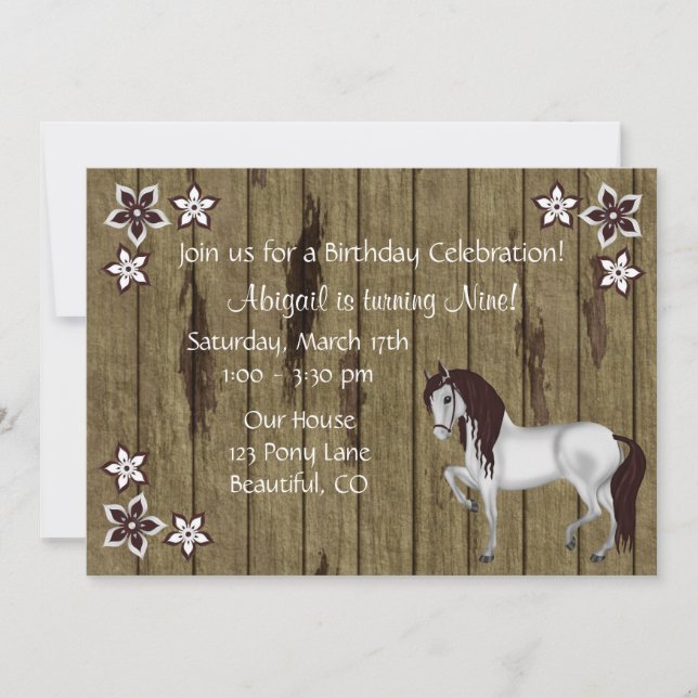 Invitación de cumpleaños a caballos y flores ~ Chi (Anverso)