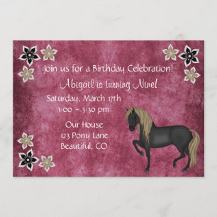 Invitación de cumpleaños a caballos y flores ~ Chi
