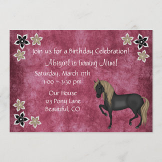Invitación de cumpleaños a caballos y flores ~ Chi