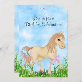Invitación de cumpleaños a caballos y mariposas