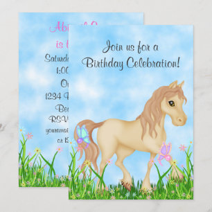 Invitación de cumpleaños a caballos y mariposas